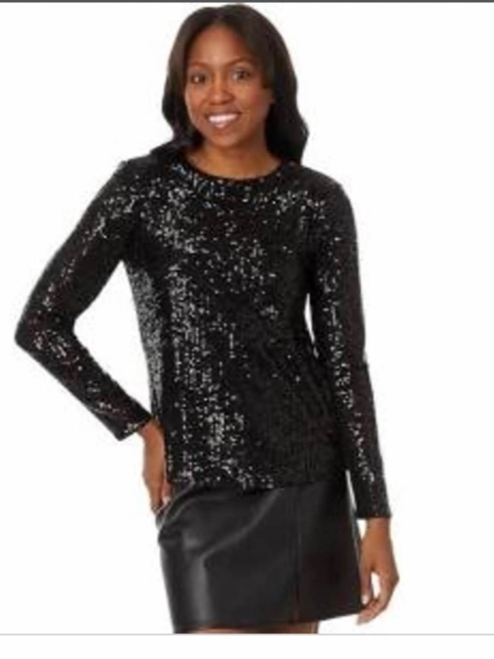 NWOT Cable & Gauge Black Sequin Long Sleeve Crew Neck Top Small Party Glam NYE